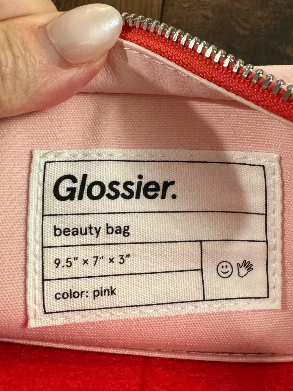 Glossier Pink Beauty Bag Cosmetic Pouch with Red Logo